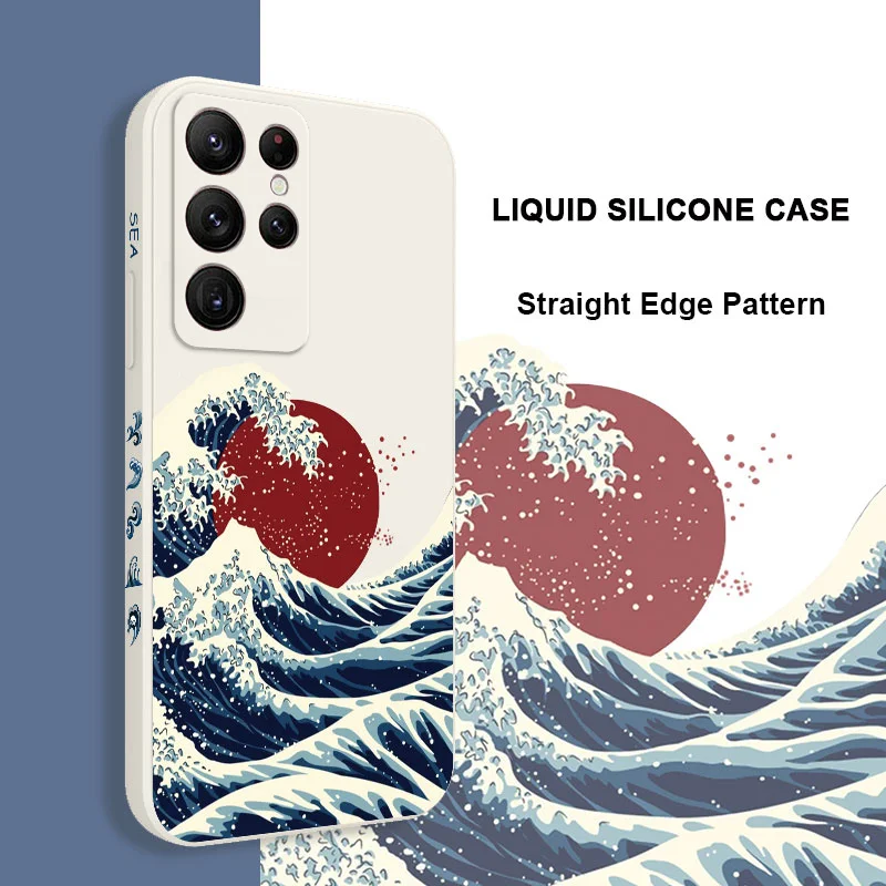 Red Sun Sea Waves Phone Case - Artistic Design Cover