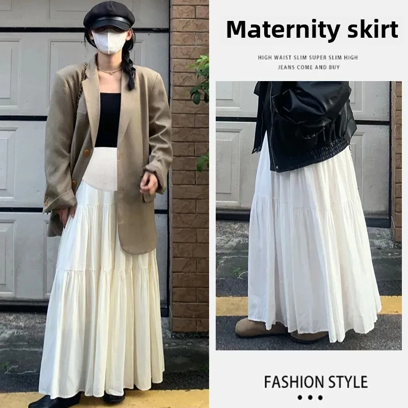 Maternity High Waist Long Skirt Spring Autumn Draped Splice Versatile A- Line Skirt for Pregnant Women Children's Clothing