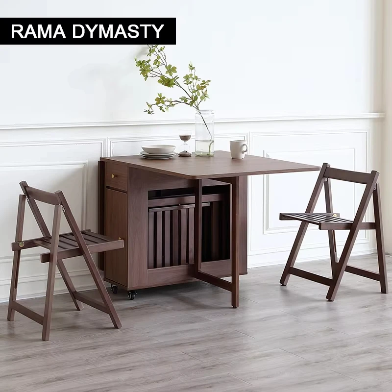 Extendable Drop Leaf Folding Dining Table with 2 Drawers and 4 Wheels for Living Room Kitchen Farmhouse Space Saving Table folding table