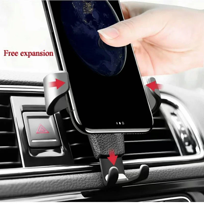 Car Leather Cell Phone Holder Car Air Vent Universal Cell Phone Holder Automatic Locking Anti-shaking Firm Holder
