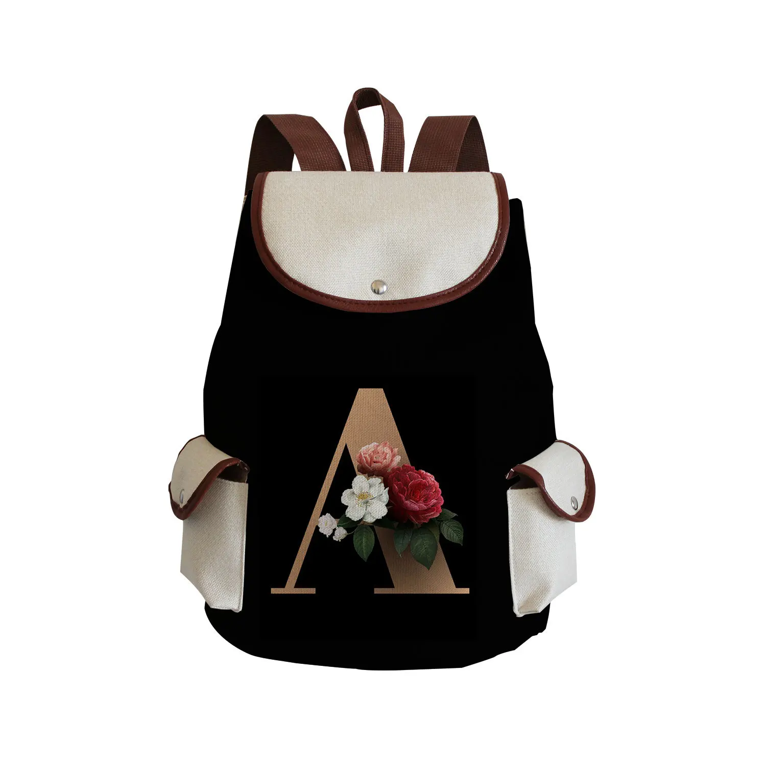 

24 Letter Printed Backpack with Large Capacity Flip Backpack Fashionable Lightweight Multi-functional Backpack for Men and Women