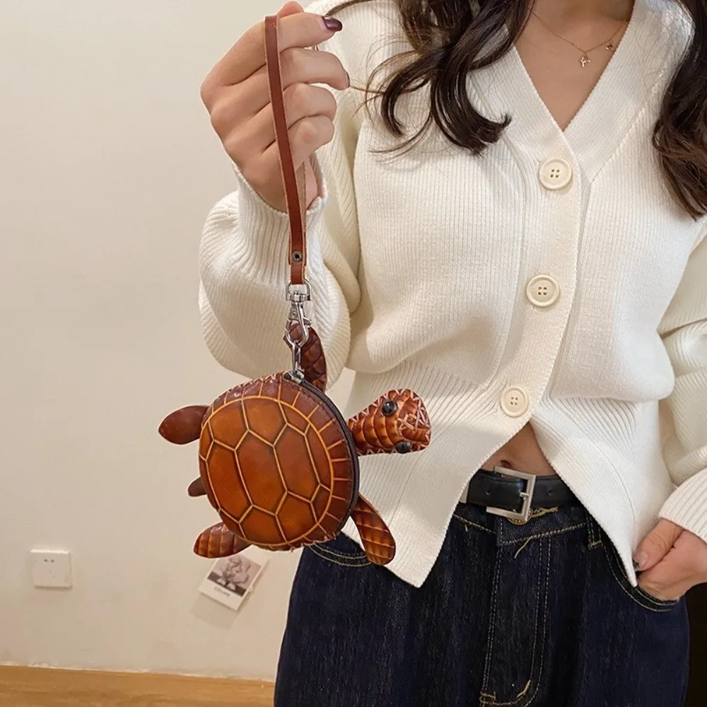 Portamonete a Forma di Tartaruga in Pelle PU, Chiusura con Cerniera Resistente, Portachiavi in Pelle PU, Mini Borsa Unisex con Design Animale Cartoon