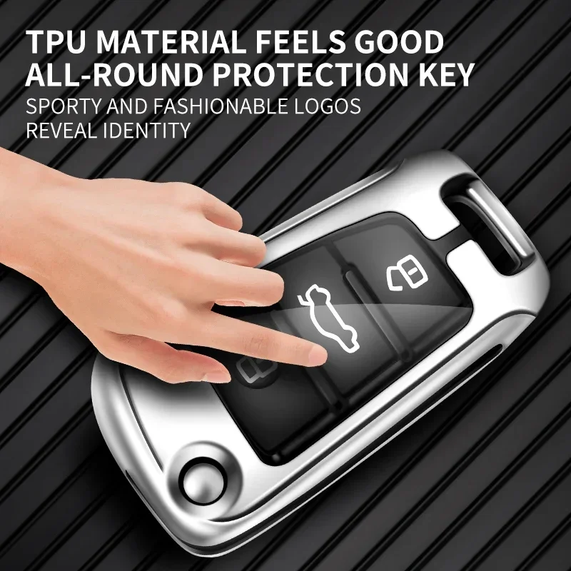 Zinc Alloy Leather Car Key Case Cover with Custom Logo and Keychain Bag