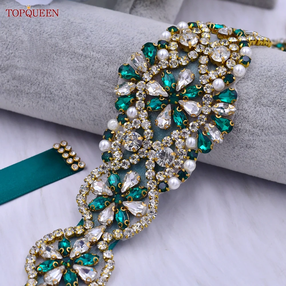 Bridal Wedding Dress Belt Gold Handmade Rhinestone For Women Party Gown