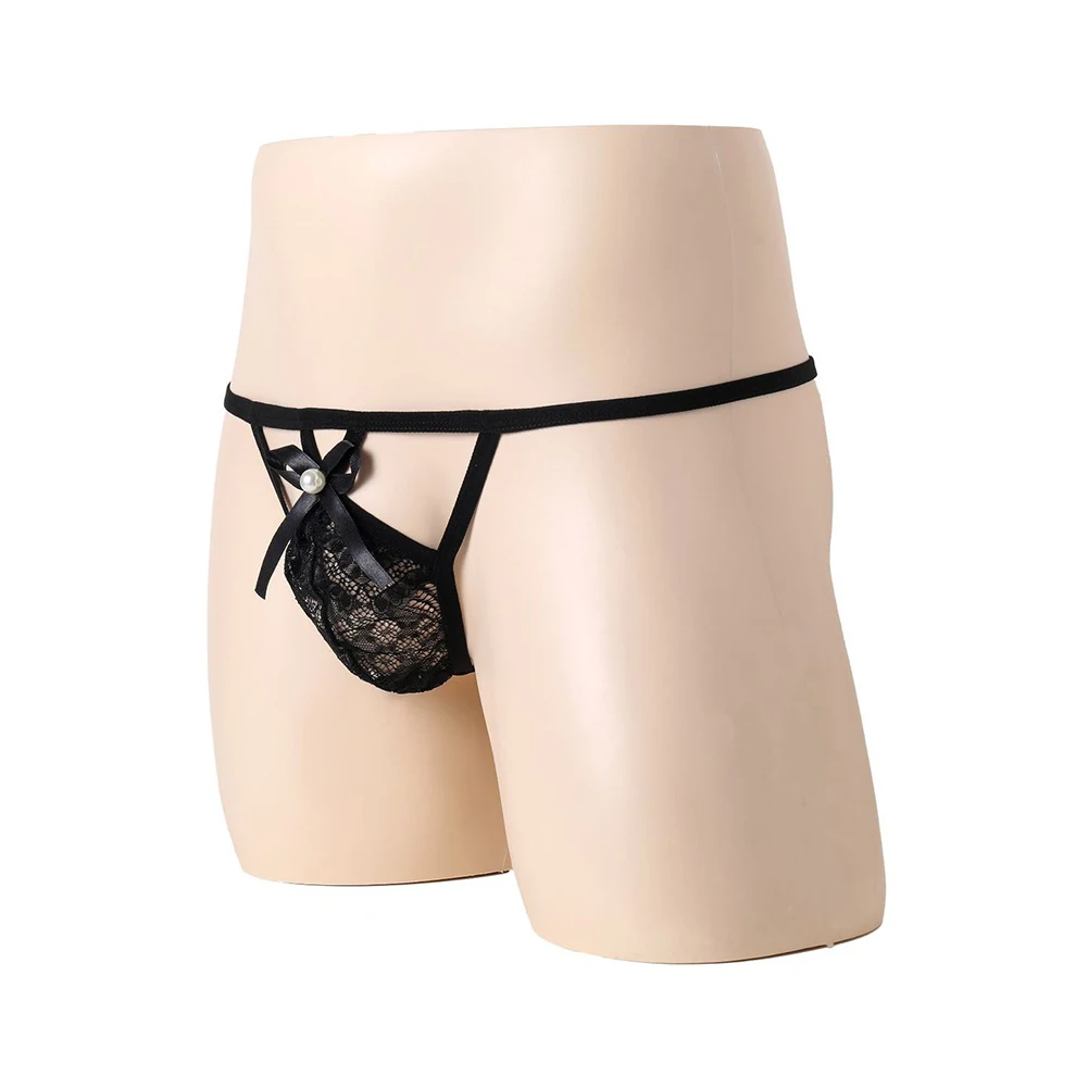 

Men Sexy G-String Sissy Lace Bulge Pouch Thongs T-back Super Mini Underwear Hollow Out Briefs Breath Mesh Erotic Lingerie