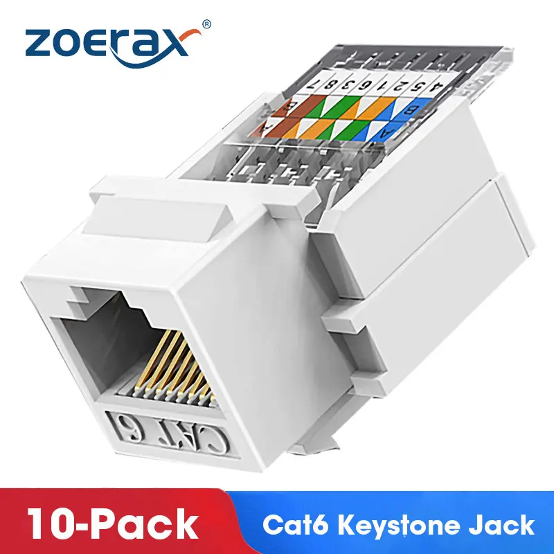 Zoerax-módulo Ethernet Keystone Rede Jack Fêmea Conector Punch Down Adaptador de Parede Acoplador Branco Cat6 Rj45 10 Pcs