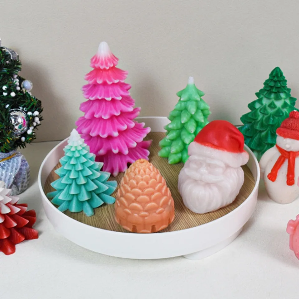 Stampo per candele di Natale, stampo in silicone per realizzare candele, stampo per candele a colonna di Babbo Natale, pupazzo di neve, candela profumata, portacandele in gesso, - Italia