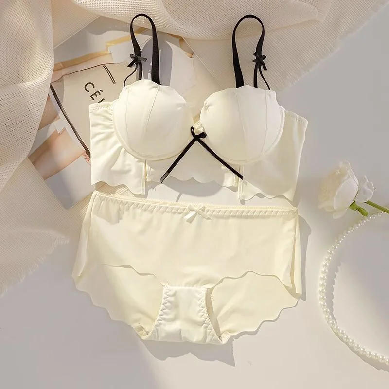 Set Reggiseno E Mutandine Push Up Beige Per Donna Intimo Di Lusso Senza Fili Senza Cuciture Set Di Biancheria Intima Sexy Soutien Gorge Intimo Femmini