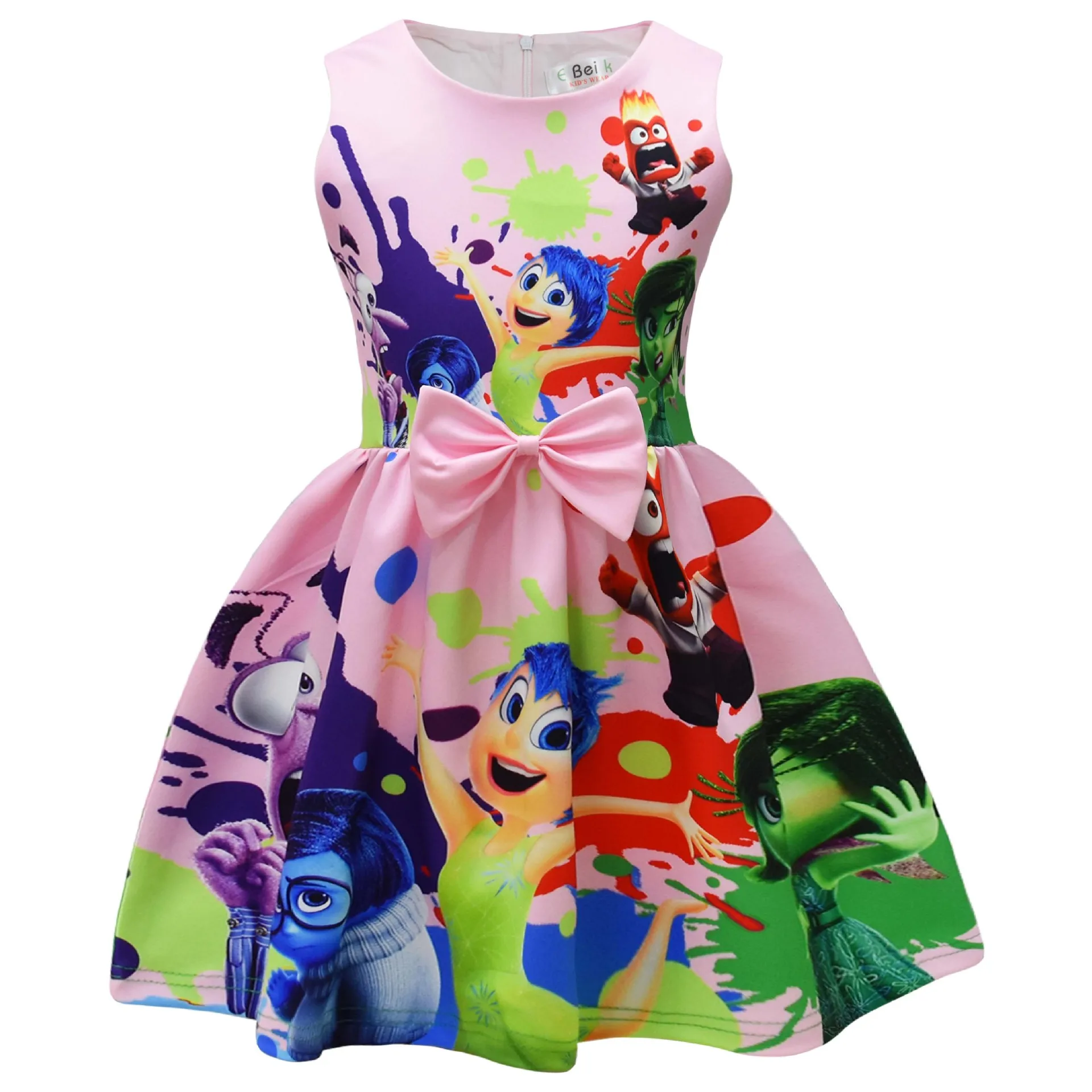 Inside Out 2 Summer Dress Fron Bowknot Sleeveless Dresses Cartoon Children Girls Kids Party Clothing Baby Girls Birthday Dress kids girls dress