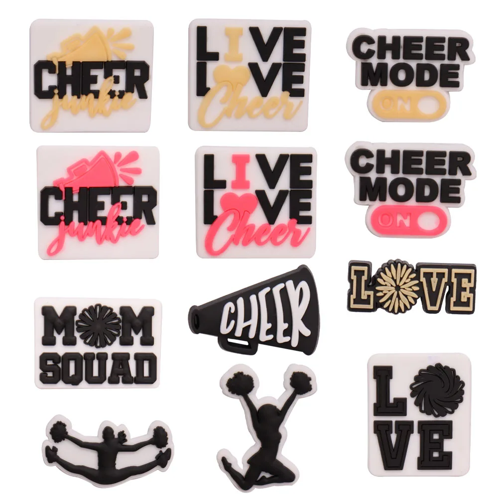 

Wholesale 50Pcs Cheerleading Cheer Love PVC Shoe Charms Buckle Clog Designer Shoe Decoration Fit Croc Jibz DIY Wristbands