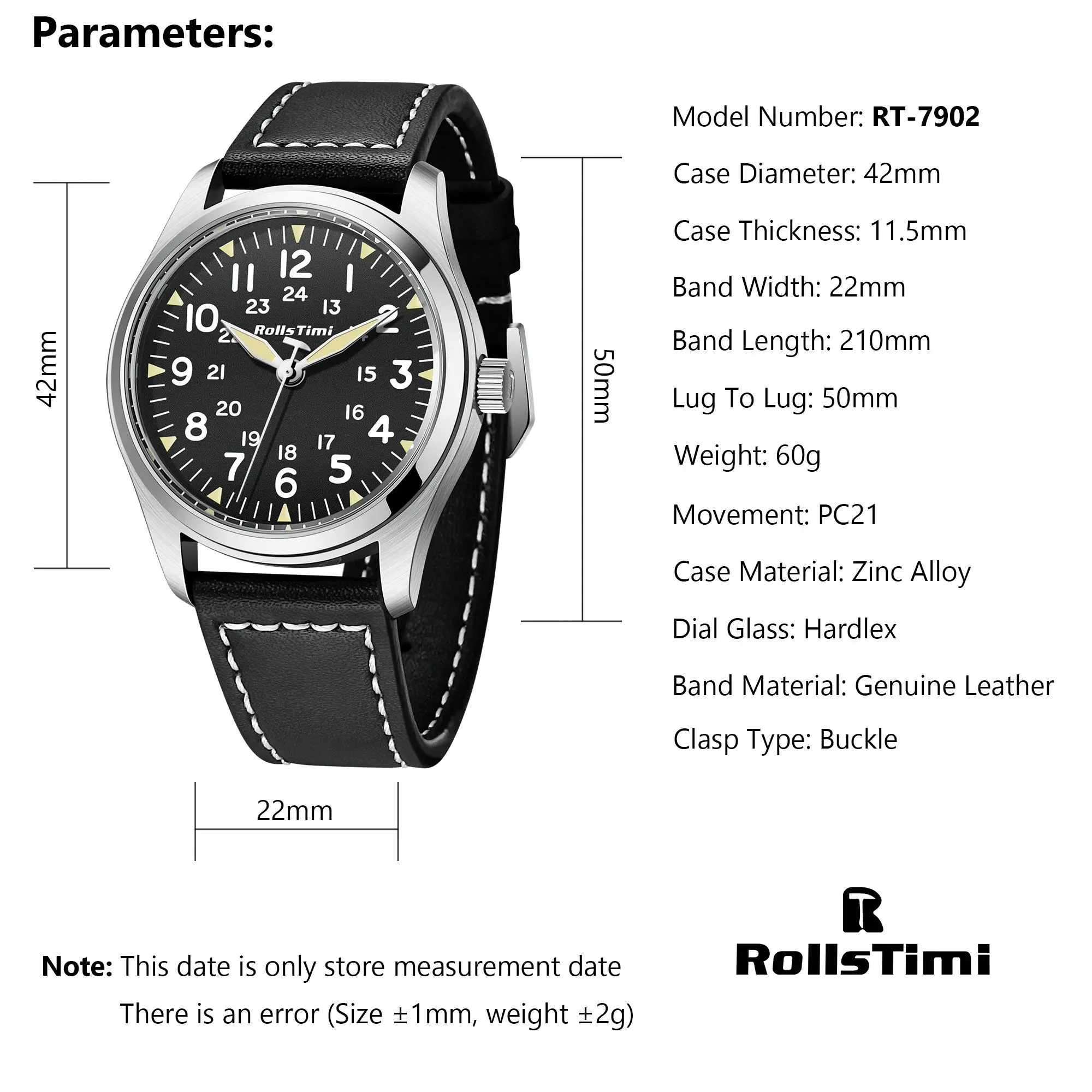TYBERLEY RollsTimi Classico Orologio da uomo VH31 Movimento al quarzo Quadrato Cassa in acciaio inossidabile Cinturino in pelle impermeabile Semplicità Orologi da polso Business (rete bianc