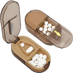 Compact Pill Cutter with Stainless Steel Blade - Ideal for Pills, Vitamins, and Tablets (Transparent brown)