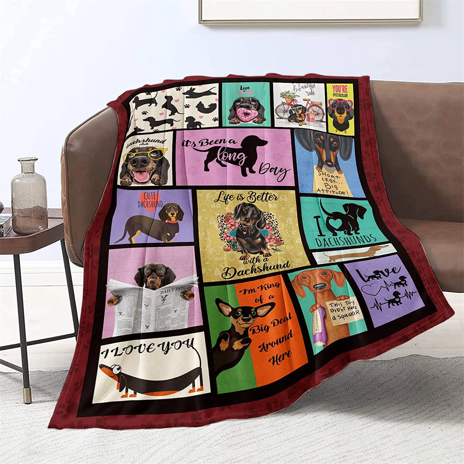 

Dachshund Flannel Blankets Pets Dog Splicing 3D Printed Throw Blanket Office Nap Travel Portable Quilts Dropshipping