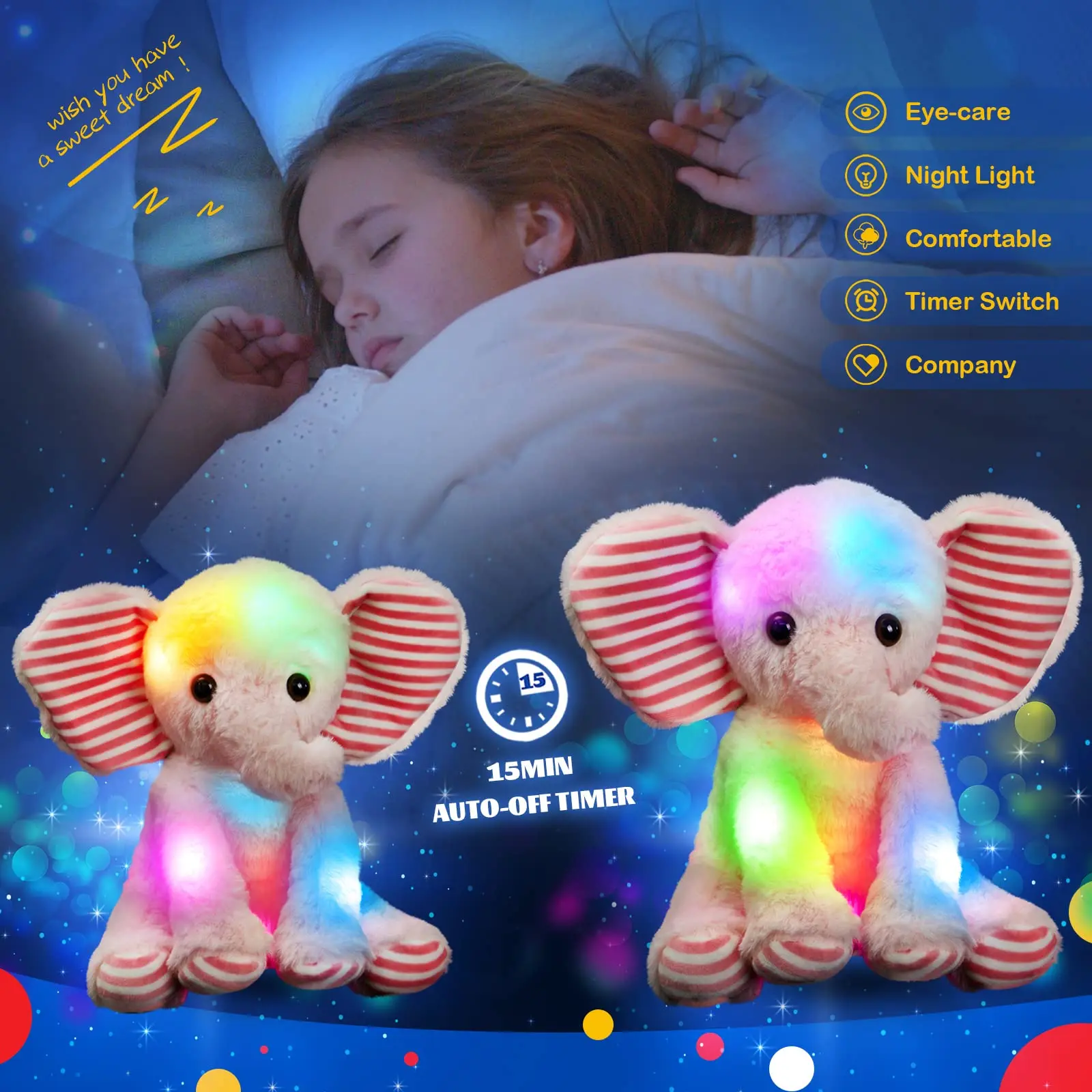 25cm Pink Elephant Luminous Plush Toys Birthday Gifts LED Light Glow Stuffed Animals for Girls Kids Sleeping Toy Pillow plush toy