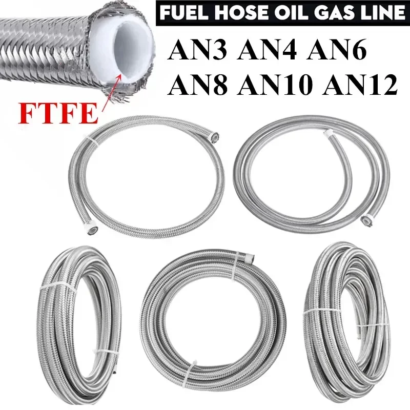 

1M/3M/4M/6M AN3 AN4 AN6 AN8 AN10 Racing Hose 304 Stainless Steel Braided PTFE Brake Hose E85 Fuel Oil Line Oil Cooler Hose Pipe