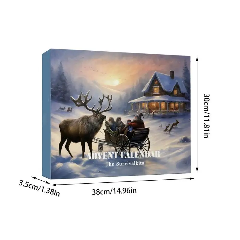 Survival Kit Advent Calendar Christmas Countdown Calendar Survival Tools with Parachute Cord Flashlight Hiking Camping Supplies