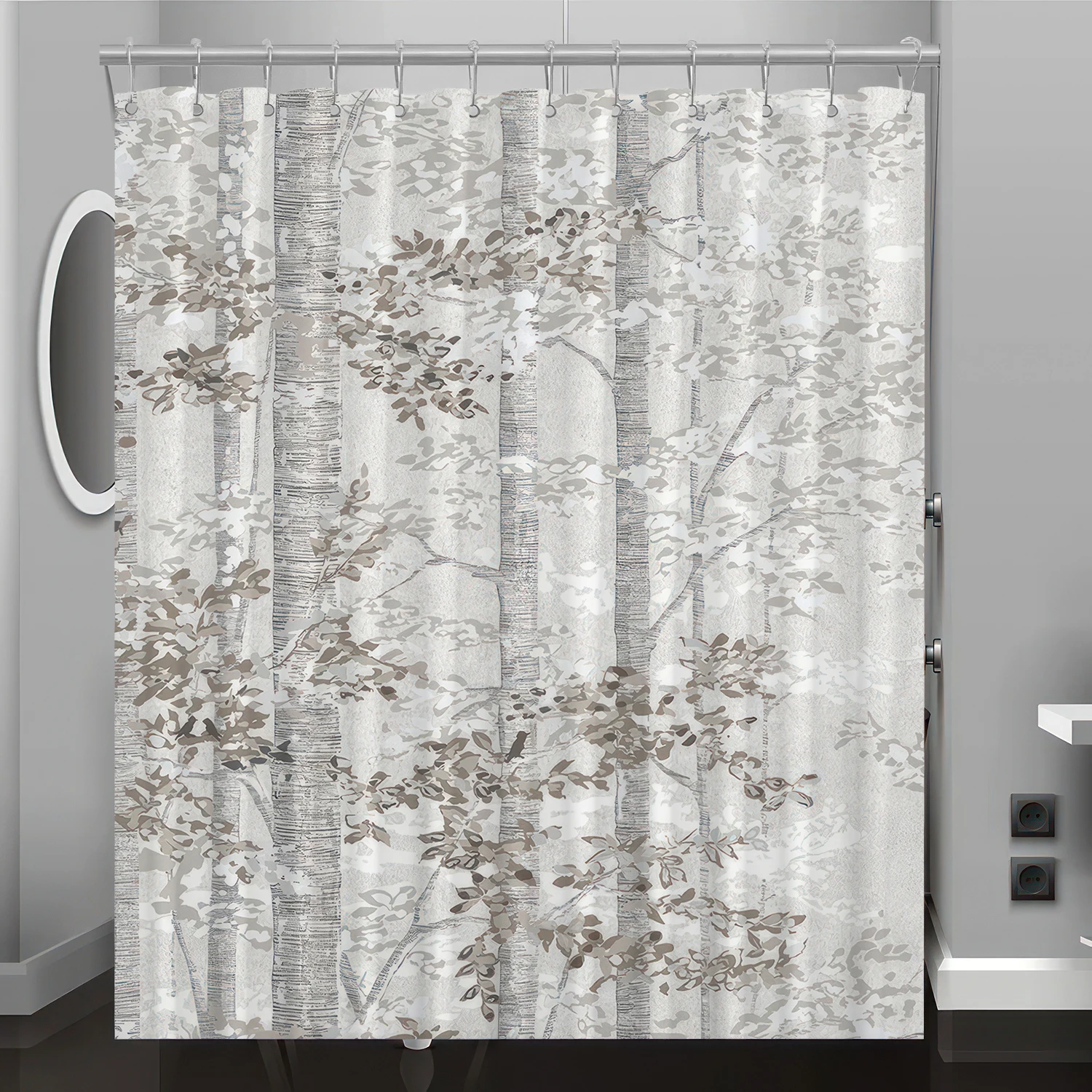 Tree pattern digital print shower curtain bathroom decoration home d&eacute;cor free hooks