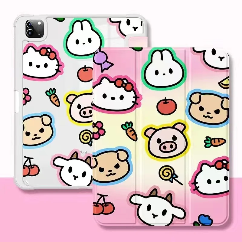 

Hellokittys Ipad Protective Case Kawaii Shell with Pen Slot for 18 20 21 22 Pro 9.7 10.5 11 12.9 Inch Anime Tablet Protect Cover
