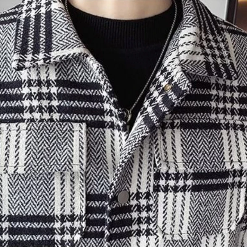 2024 New Men Short Plaid Woolen Jacket Spring Autumn Male Trendy Slim-Fit High-End Outcoat Business Casual Versatile Outerwear