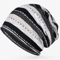 Women Spring Summer Autumn Thin Striped Beanies Slouchy Style Skullies Lady Knitted Bonnet Cap Men Sports Hiphop Pile Hat