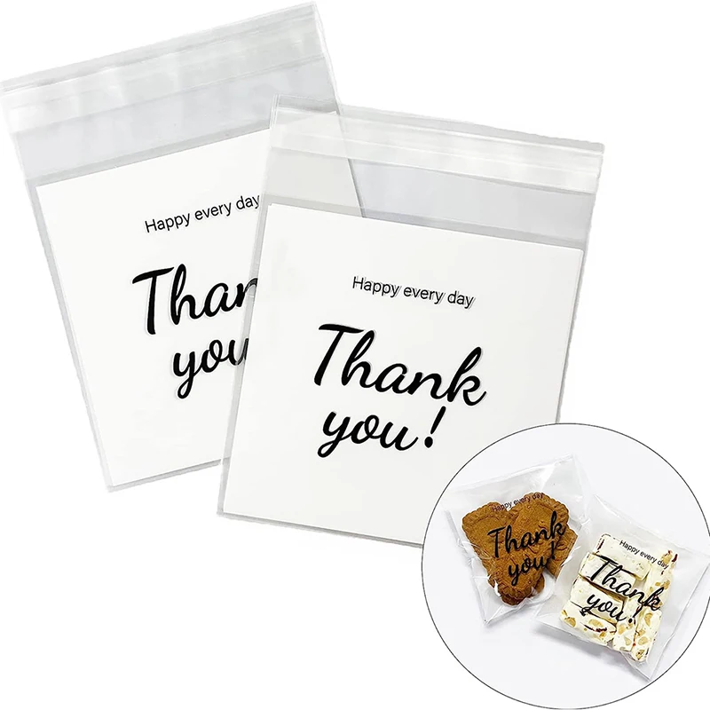 

100Pcs/Pack Thank You Clear Bags Self Adhesive Candy Cookie Bakery Bags Self Adhesive