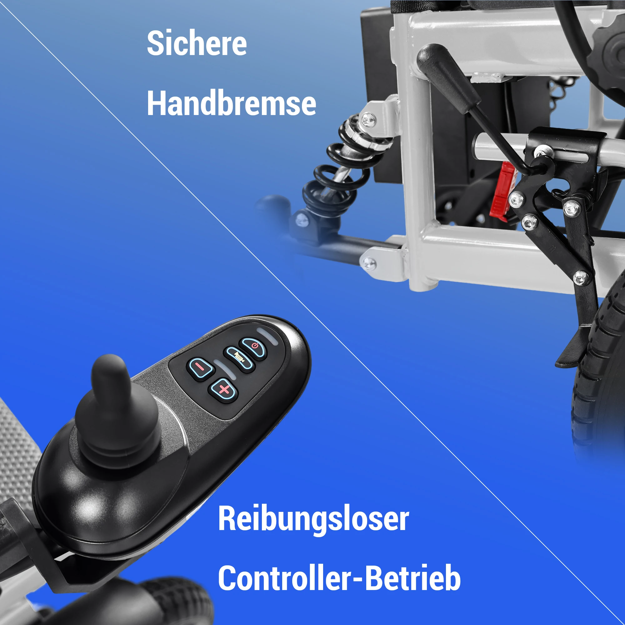 Elektrischer Rollstuhl, faltbar, Tragfähigkeit bis zu 150 kg, 500-W-Motor, 20 km Reichweite, 40-cm-Reifen für jedes Gelände und einfachen Transport – Detail 11