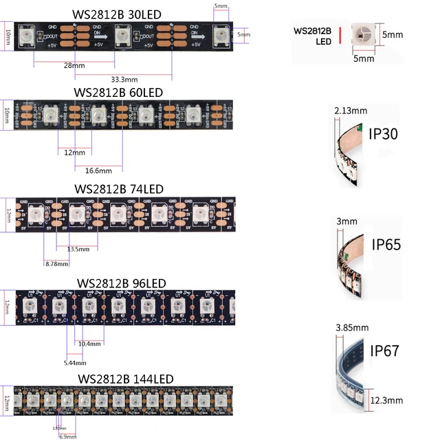 WS2812B LED Strip Individually Addressable Smart RGB LED Strip Waterproofith and 28Keys Bluetooth Music Controller Kit DC5V - Image 2