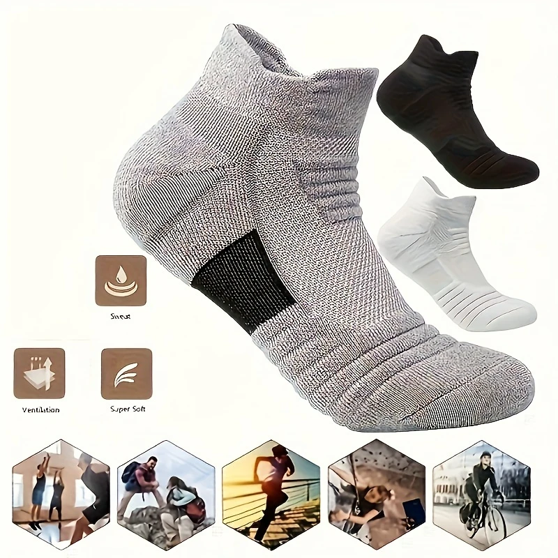 6/3/1 Pairs New Men Sports Running Fitness Flight Short Tube Socks Women’s Towel Bottom Basketball Socks Solid Color Black Socks Best Sellers In Accessories