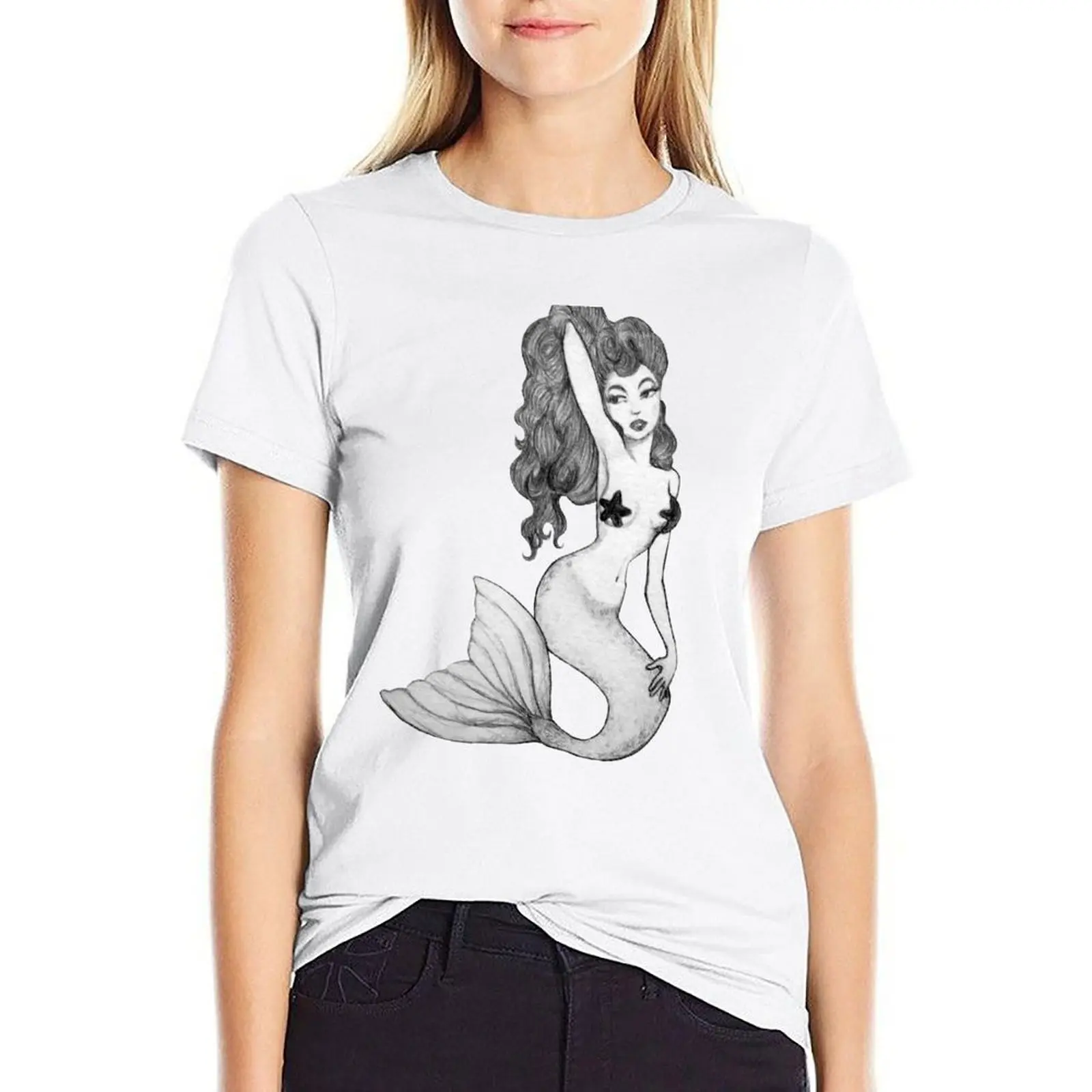 Sirene Noir Et Blanc T-Shirt Top Tees Anime Clothes T-Shirt Dress For Women Long