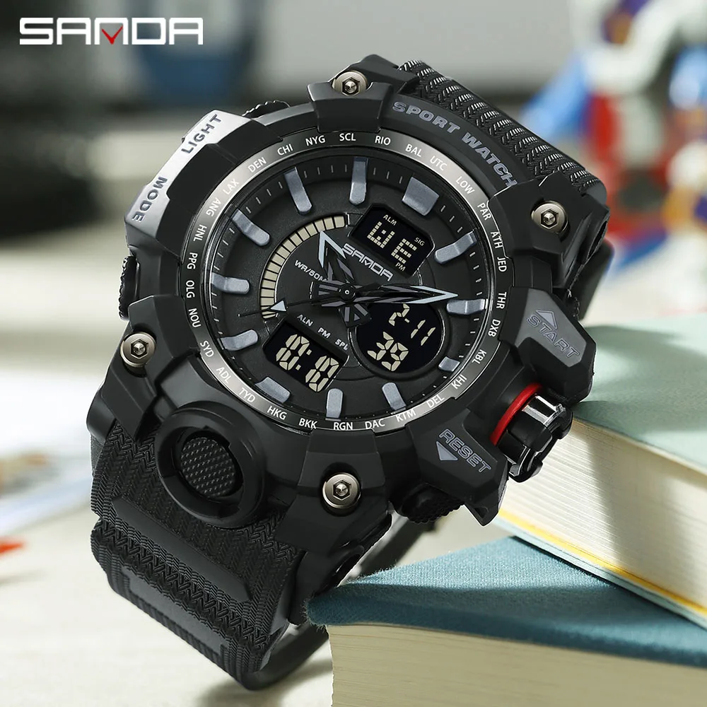 golden Sport Watch SANDA Brand Watches LED Digital Wristwach Multi-functional Men Clock Led Stopwatch S Shock Sport Watch 3132