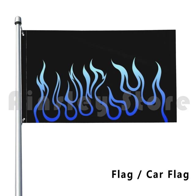 Drapeau de voiture bleu dégradé flammes décor extérieur, police de