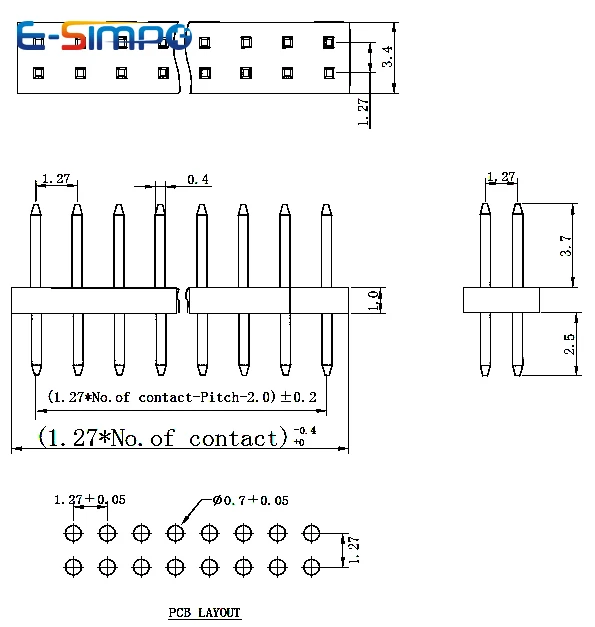 10개 1.0mm 1.27mm 2.0mm 2.54mm 핀 헤더 더블 로우 남성형 1/240P 분리형 PCB 보드 커넥터 스트립 핀헤더 1*2/2P 4P 6-40p