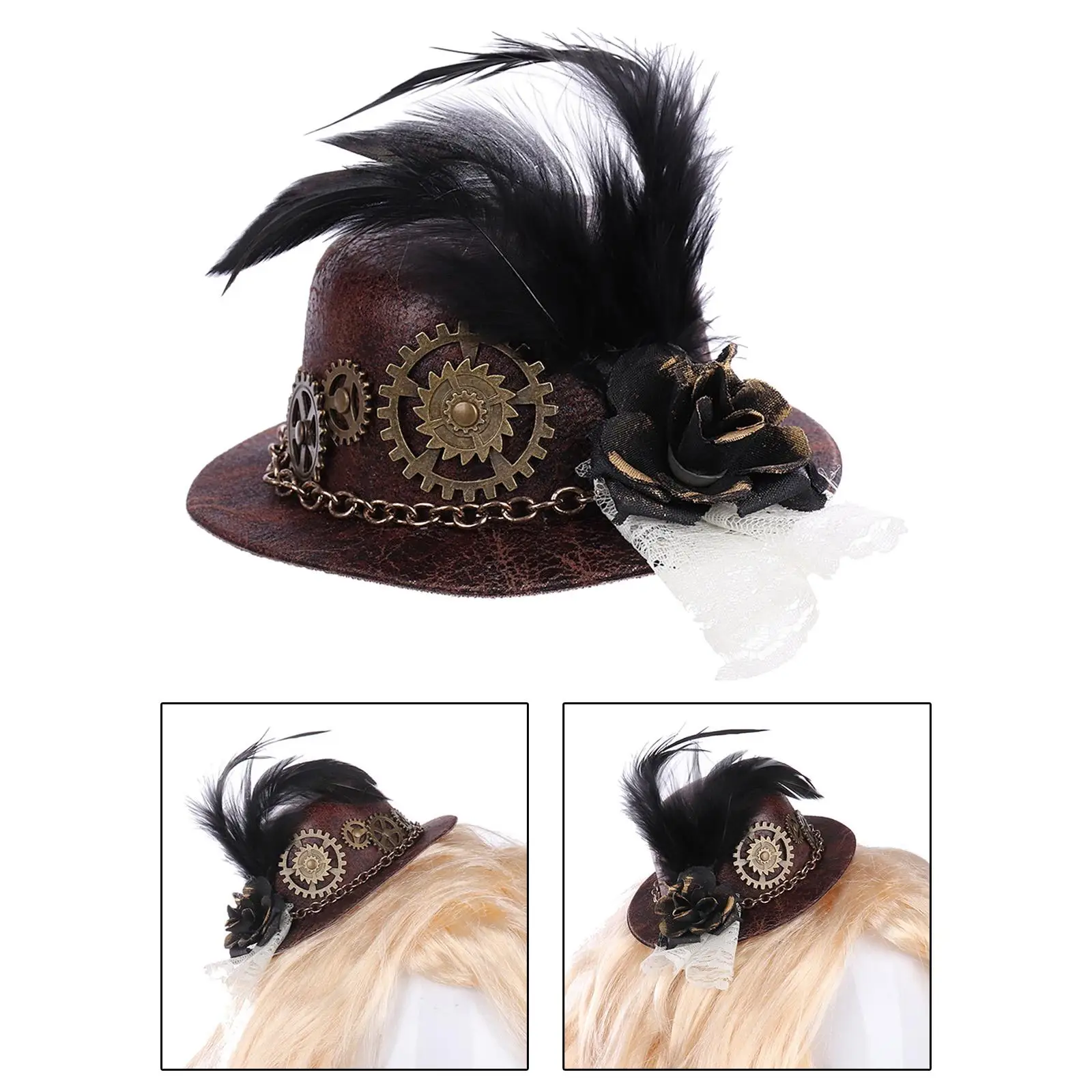 

Retro Punk Gothic Hat Feather Hair Clip, Accessories for Carnival Costume DIY Yourself Jazz Hat