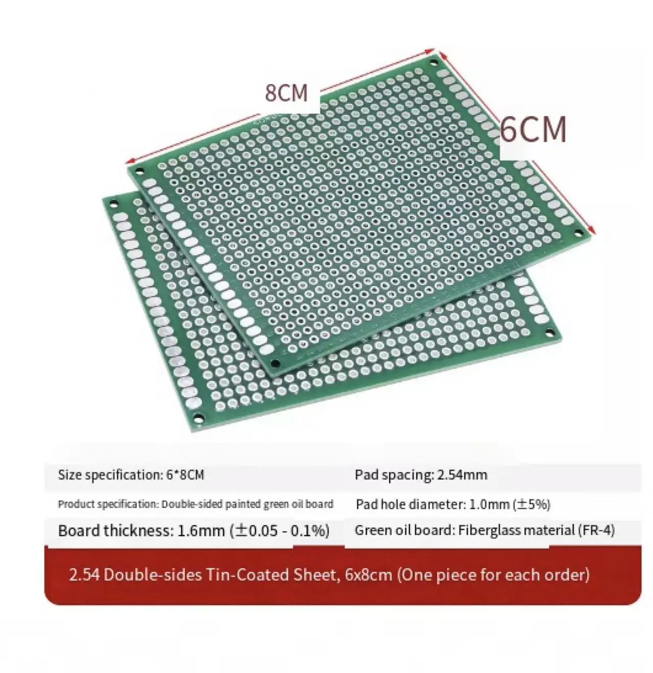 2.54mm PCB 단면 범용 보드, 주석 도금 홀 보드, 9*15cm, 2x8 라인 실험용 브레드보드