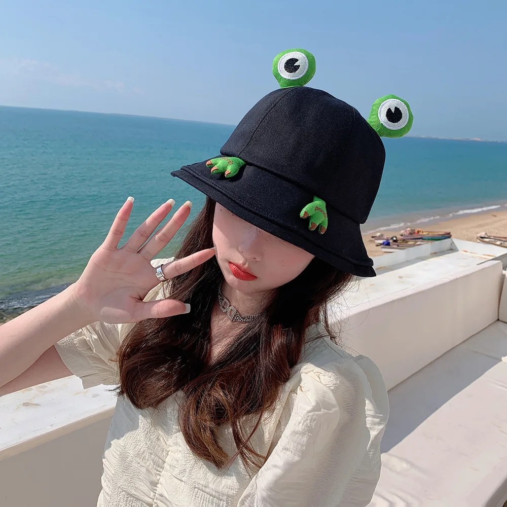 winter bucket hat womens Woman Girl Frog Cartoon Fisherman Hat Spring Autumn Foldable Bucket Hat Camping Cycling Running Sunhat Cute Couple Street Cap supreme bucket hat