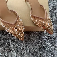 Fashion High Heeled Formal Party Shoes for Lady Luxury Sequin Pearl Stiletto Elengat Mesh Slingbacks Women Modern Sandals - Image 5