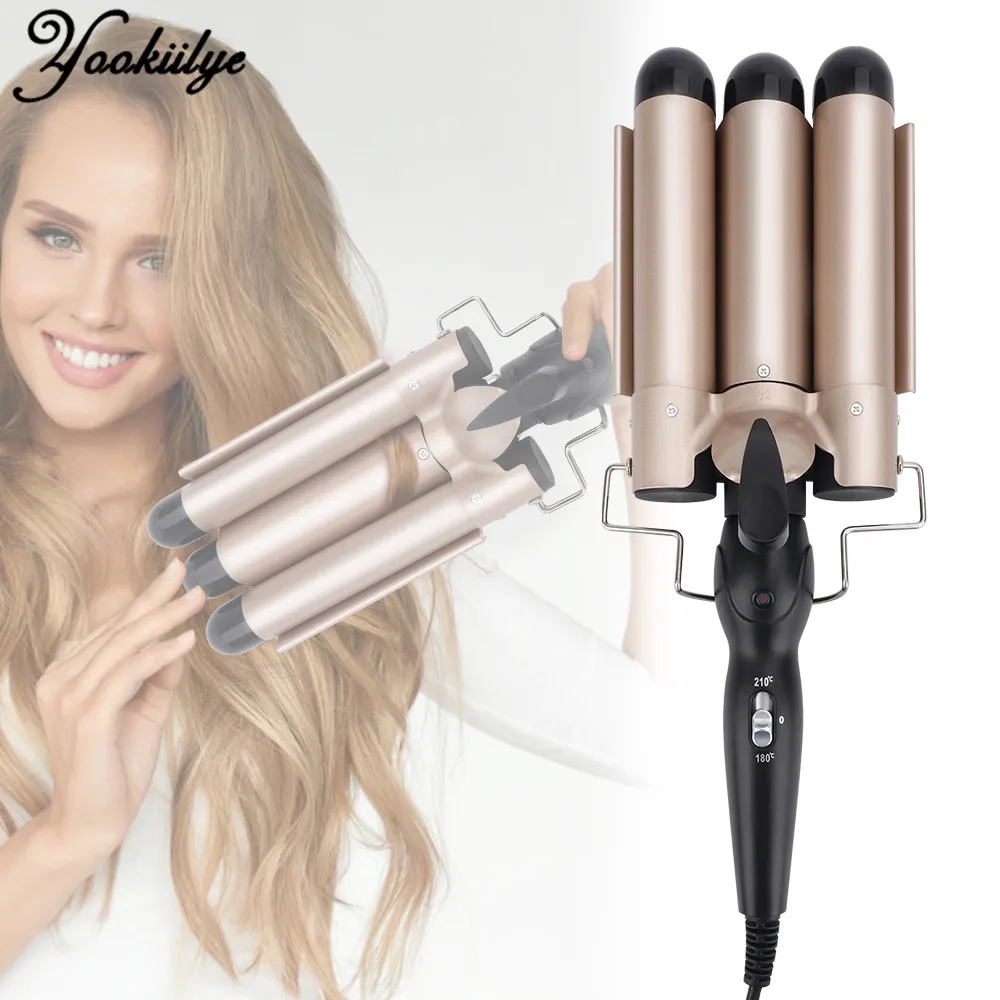25/32mm Triple Barrel Electric Hair Curler Gold Egg Roll Hair Curling