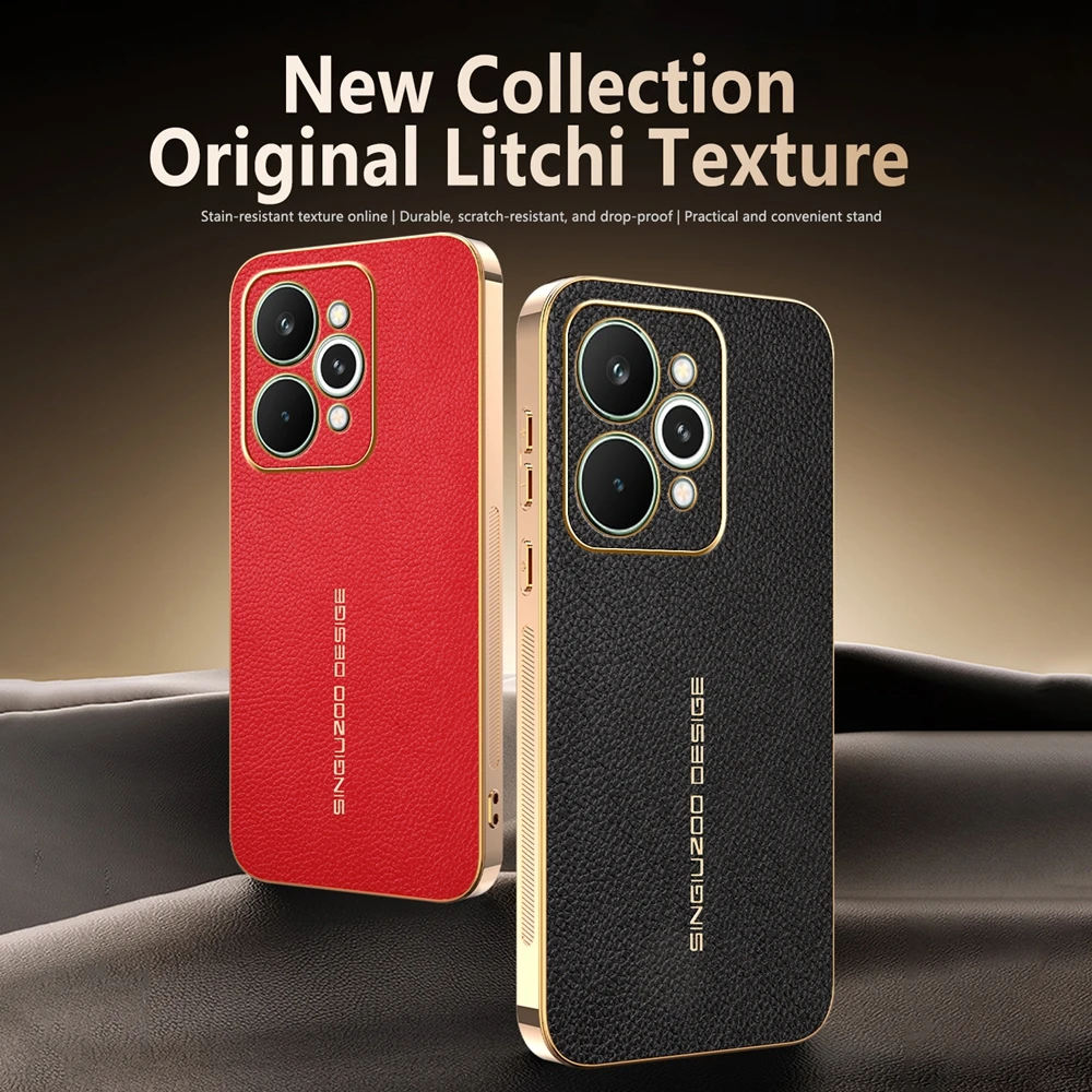 Lychee Leather Electroplated Frame Shockproof Phone Case