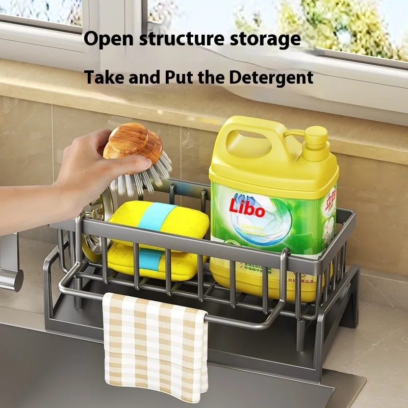 Kitchen Sink Drain Rack Organizer ABS Plastic Self-draining Sink Shelf Soap Holder Dishcloth Towel Rack kitchen storage rack,sink sponge holder,kitchen organizer,sponge rack,detergent sponge rack,kitchen organizer rack Kitchen Accessories