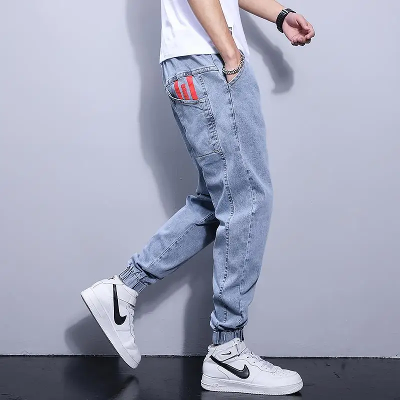 

Spring Autumn Harajuku Korean Baggy Drawstring Elastic Waist New Denim Work Wear Jogger Luxury Casual Hip-hop Cargo Harem Pants