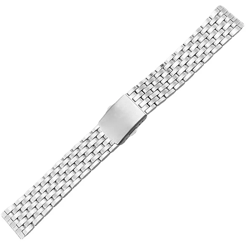 Stainless Steel Folding Buckle Silver Watch Strap Bracelet