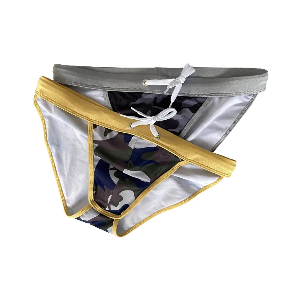 High Leg Pouch Thong Swimwear Bikini Mens Swim Briefs Camouflage Male Swimsuits Man Swimming Suit Trunk for Man Beach Sport Wear