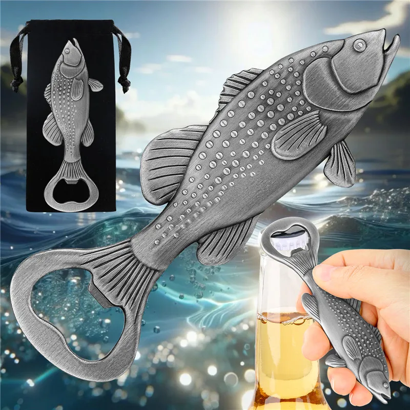 Neuartiger Bieröffner aus Metall, Fisch, Barschform, Flaschenöffner, Küche, Bar, Zubehör, Dekoration, Hochzeit, Party, Geschenk, Set mit Tasche – Detail 2