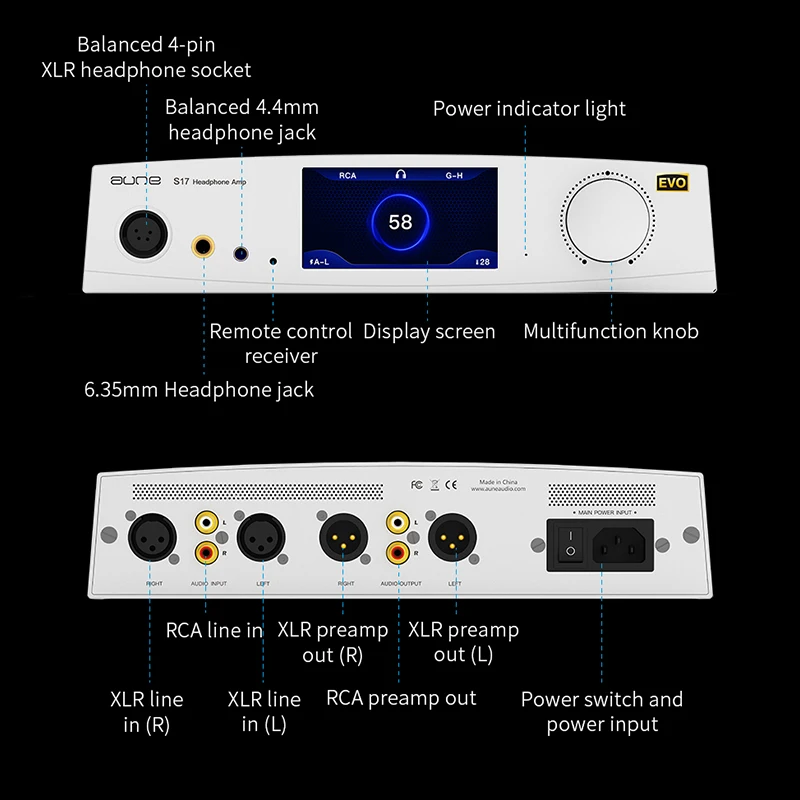 Aune S17 Pro EVO Full Balanced Class-A Twin JFET R2R Powerful HiFi Lossless Audiophile Desktop Headphone Amplifier headphone amplifier