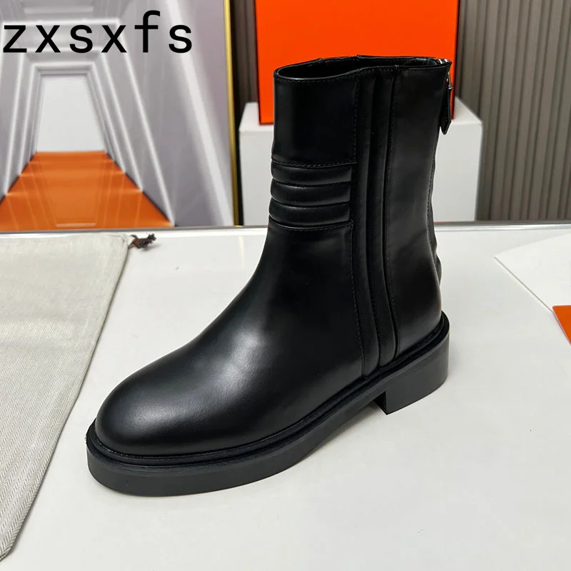 

Black Real Leather Ankle Boots For Women Square Heel Dress Shoes Ladies Autumn Designer Brand Motorcycle Boots Female Botas Muje