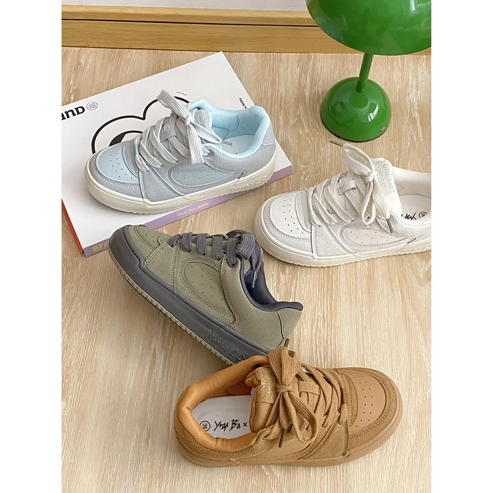 Retro Board Shoes for Women 2024 Spring New Sports White Shoes Versatile Thick Sole Casual Shoes Low Top Women Shoes 24-136