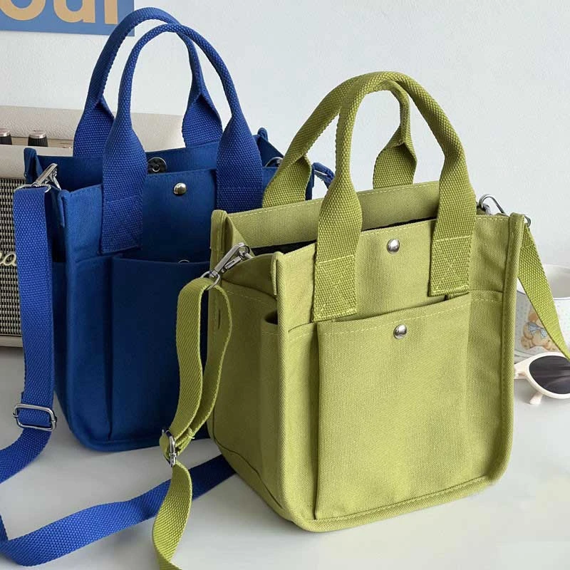 Hylhexyr Fashion Handbag Female Canvas Casual Tote Student Shoulder Bag Solid Color Messenger Bags Magnetic Buckle