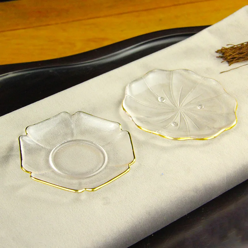 Saucer Glass Dishes for Tea Coffee Cup Gold Rim Plates For Cafe Hotel Restaurants Wedding Table Decor sauce dishes,seasoning dishes