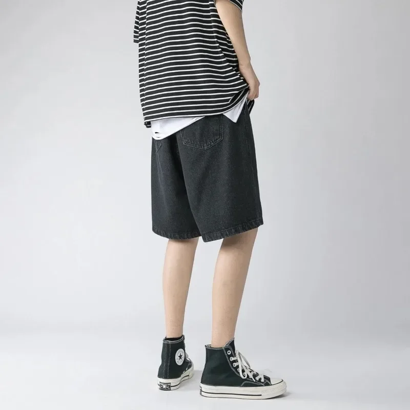 Wide Baggy Denim Shorts Men Summer Thin Solid Color Casual Loose Knee-length Pants Male Jeans Shorts Streetwear 4