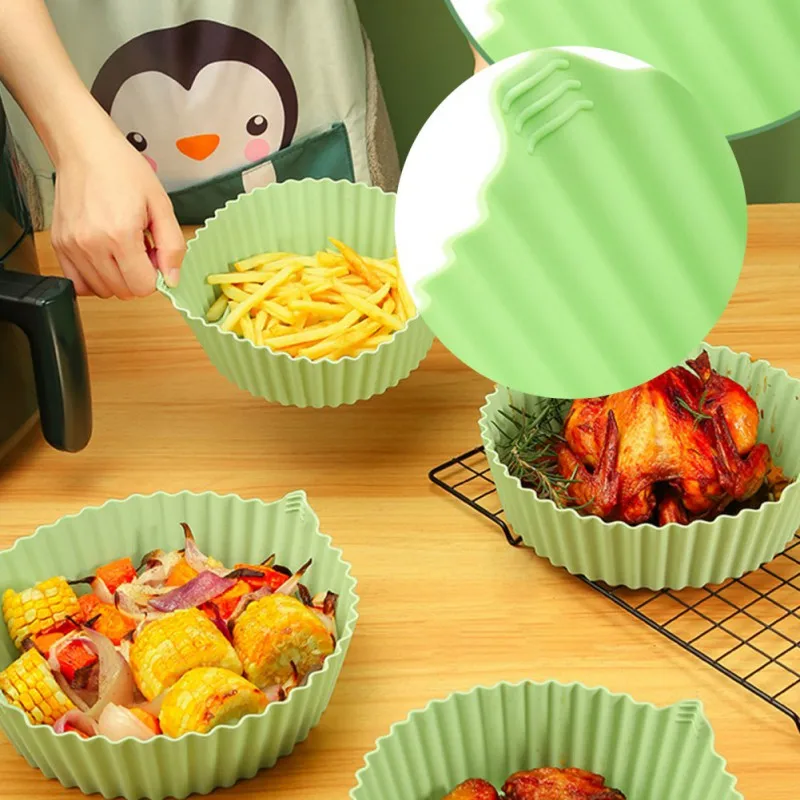 

Air Fryers Silicone Oven Baking Tray Fried Pizza Chicken Mat AirFryer Silicone Pot Round Reusable Cake Pan Air Fryer Accessories